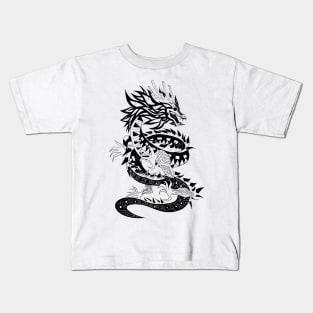 black dragon in ecopop mandala zentangle totonac arts wallpaper Kids T-Shirt